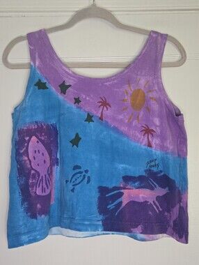 Sloop Jones Hand Painted St. John Virgin Island Blue & Purple Cropped Tank Women